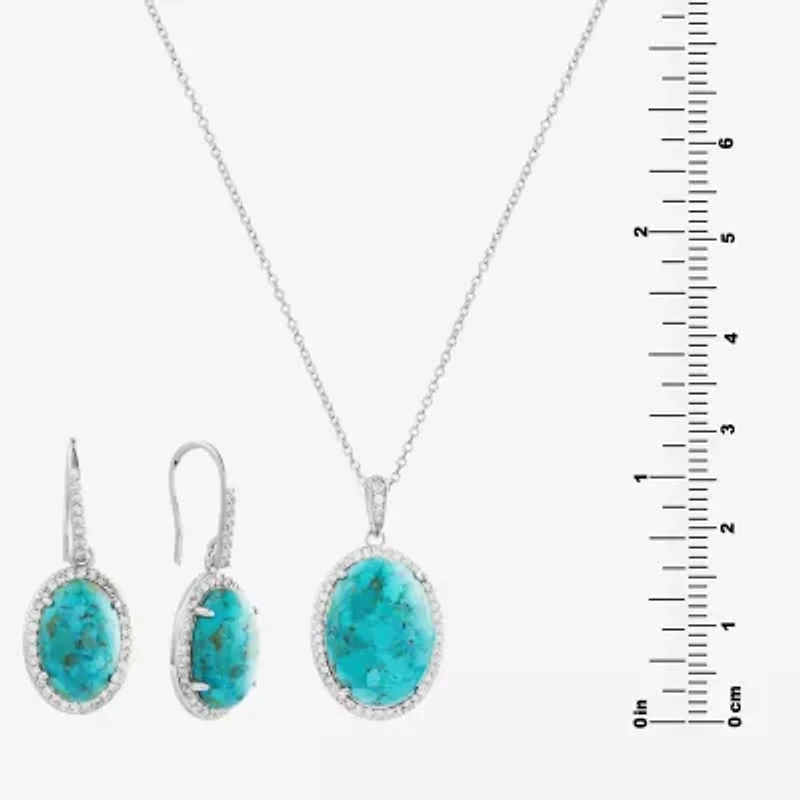 Womens Enhanced Blue Turquoise Sterling Silver Oval 2-pc. Jewelry Set