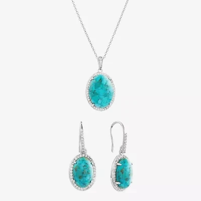 Womens Enhanced Blue Turquoise Sterling Silver Oval 2-pc. Jewelry Set