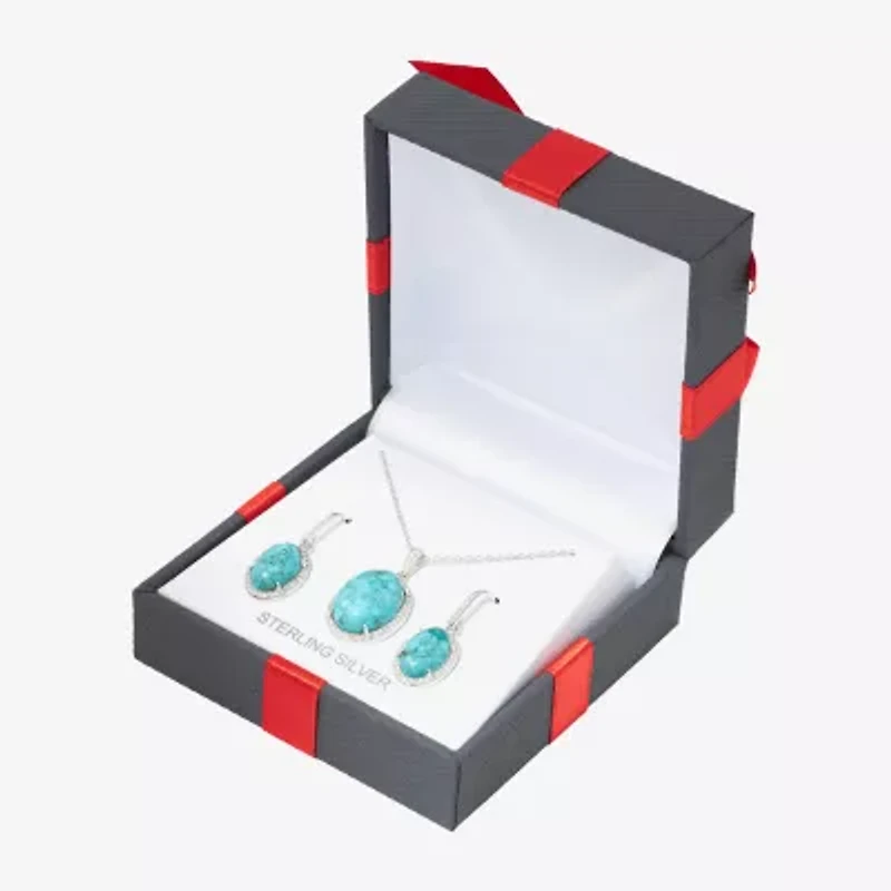 Womens Enhanced Blue Turquoise Sterling Silver Oval 2-pc. Jewelry Set