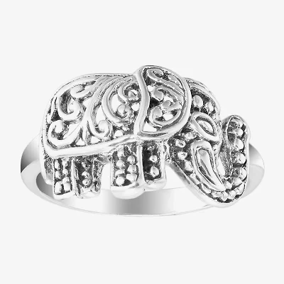 Bali Inspired Elephant Womens Sterling Silver Cocktail Ring