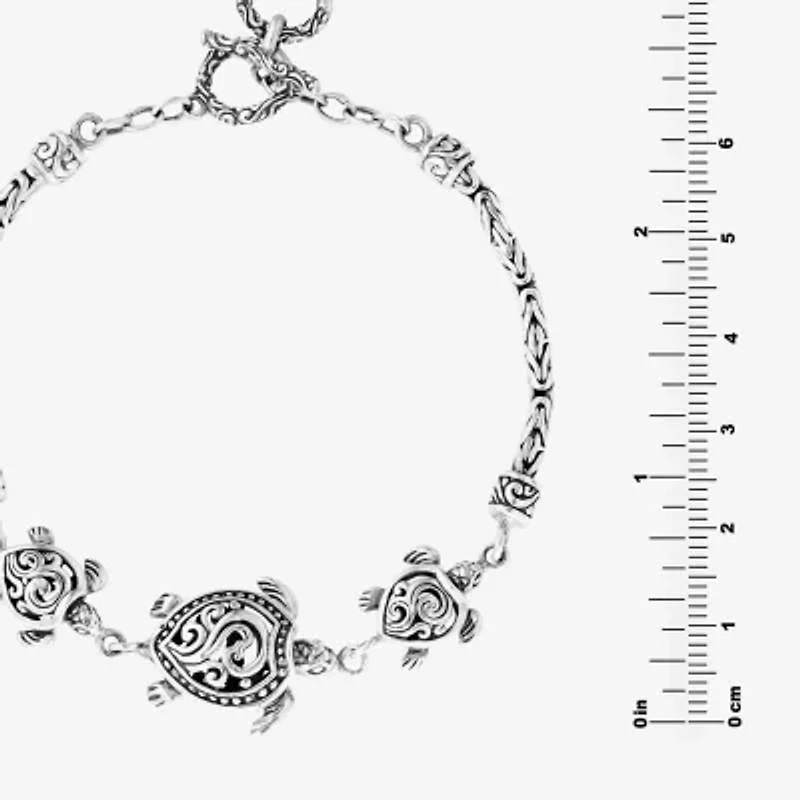 Bali Inspired Turtle Womens Sterling Silver Charm Bracelet