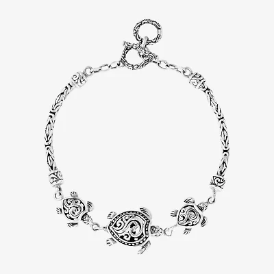 Bali Inspired Turtle Womens Sterling Silver Charm Bracelet