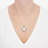 Womens Pink Mother Of Pearl Sterling Silver Cameo Heart 18 Inch Pendant Necklace