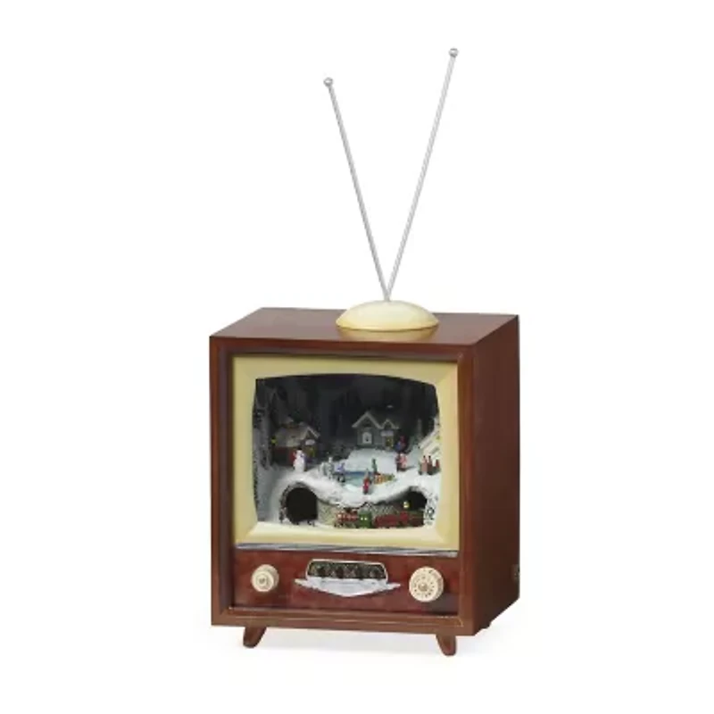 Roman 10.5"H Led Tv Train Plays Music Christmas Tabletop Decor