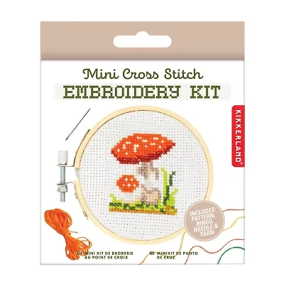 Kikkerland Mini Cross Stitch Mushroom Embroidery Kit