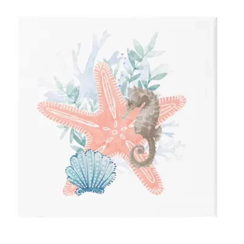 Stupell Industries Seahorse Starfish Layered Coral Canvas Art