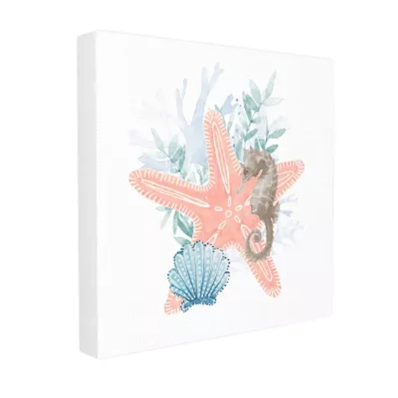Stupell Industries Seahorse Starfish Layered Coral Canvas Art