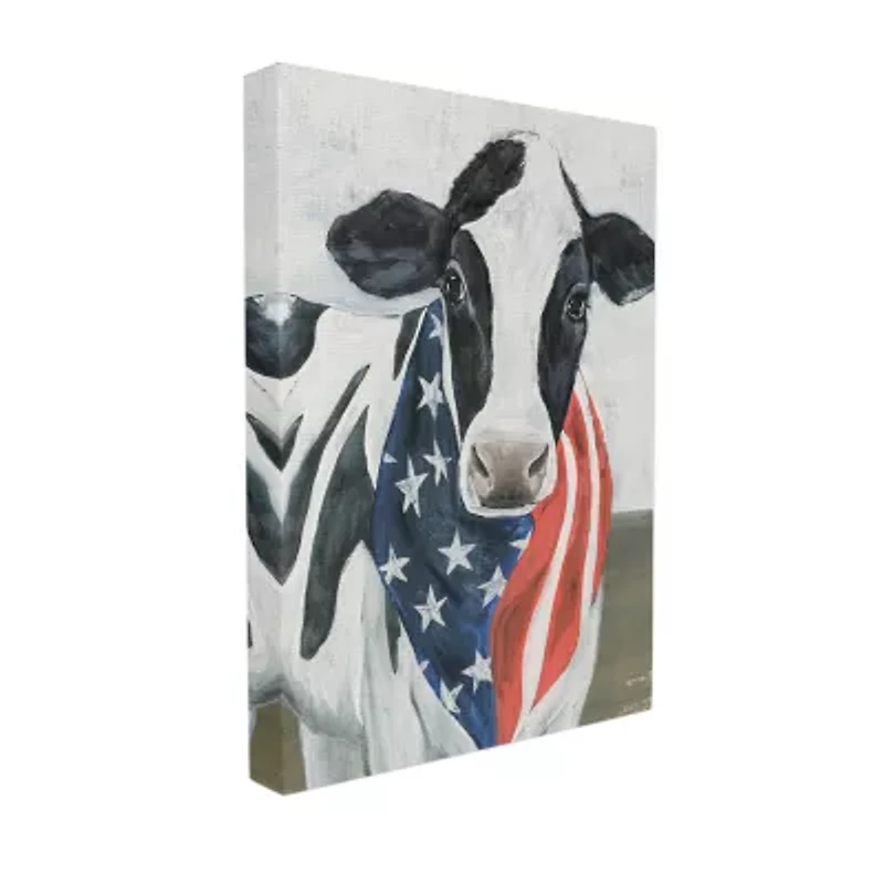 Stupell Industries Farm Cow American Flag Animal Canvas Art