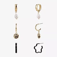 Arizona Gold Tone Womens Simulated Pearl Yin Yang 3 Pair Earring Set