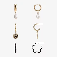 Arizona Gold Tone Womens Simulated Pearl Yin Yang 3 Pair Earring Set