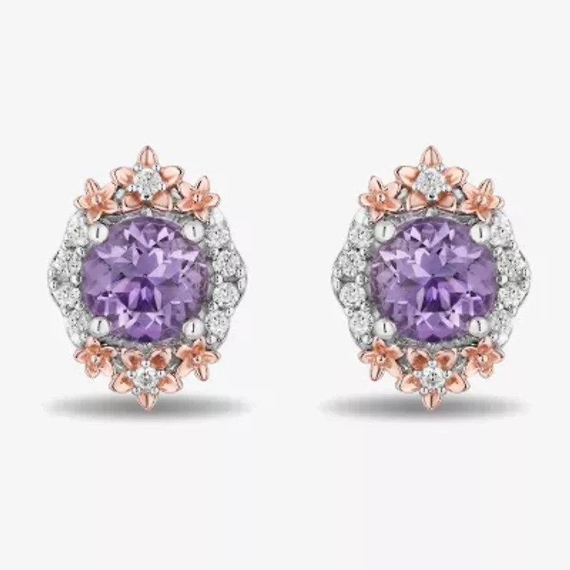 Enchanted Disney Fine Jewelry 1/5 CT. Genuine Purple Amethyst 14K Rose Gold Over Silver 10mm Rapunzel Stud Earrings