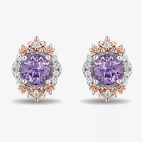 Enchanted Disney Fine Jewelry 1/5 CT. Genuine Purple Amethyst 14K Rose Gold Over Silver 10mm Rapunzel Stud Earrings