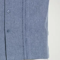 Cubavera Chambray Pintuck Mens Short Sleeve Regular Fit Button-Down Shirt