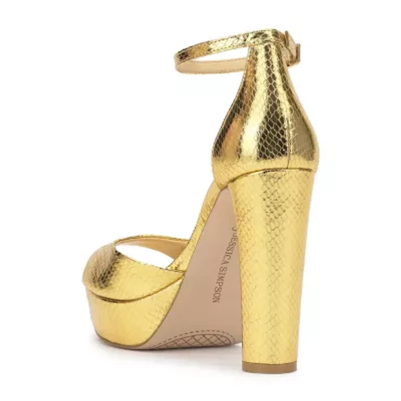 JS Jessica Simpson Izzella Womens Round Open Toe Chunky Heel Pumps