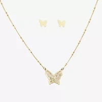 Arizona Gold Tone Stud Earrings & Pendant Necklace Womens Butterfly 2-pc. Jewelry Set