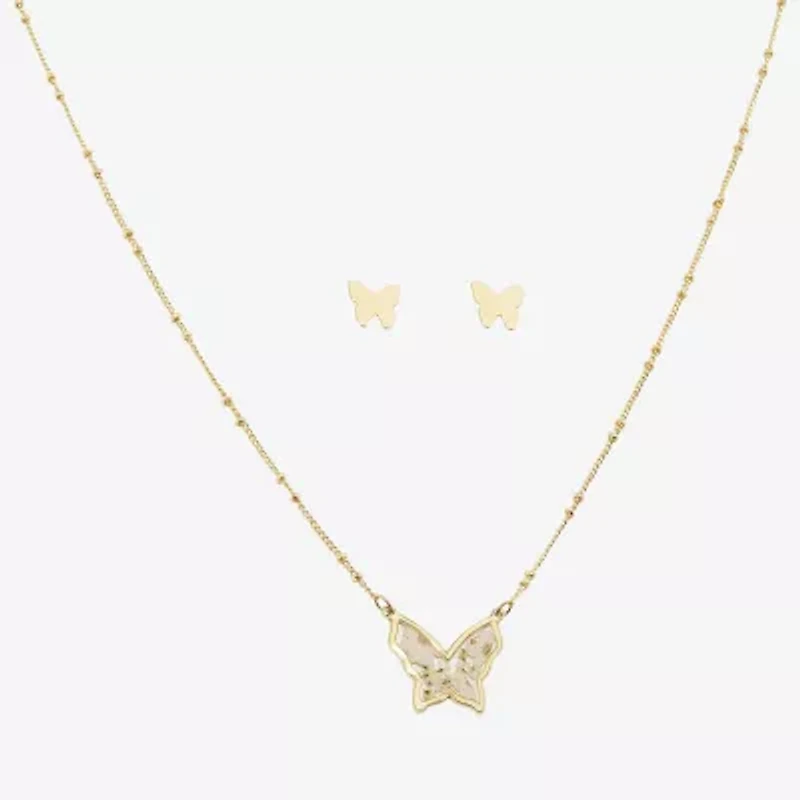 Arizona Gold Tone Stud Earrings & Pendant Necklace Womens Butterfly 2-pc. Jewelry Set