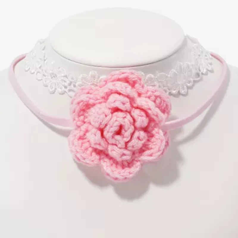 Arizona Pink & White Crochet Womens Flower 2-pc. Necklace Set