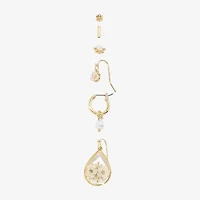 Arizona Gold Tone Stud Huggie & Drop Womens Flower 6 Pair Earring Set