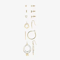 Arizona Gold Tone Stud Huggie & Drop Womens Butterfly Flower 6 Pair Earring Set
