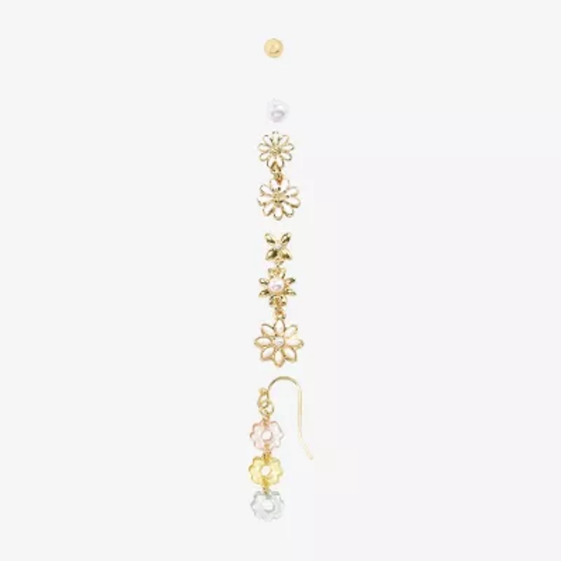 Arizona Gold Tone Stud & Drop Womens Flower 6 Pair Earring Set