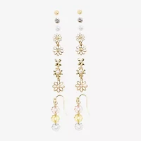 Arizona Gold Tone Stud & Drop Womens Flower 6 Pair Earring Set