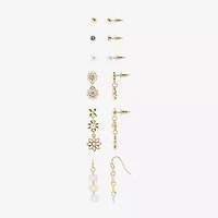 Arizona Gold Tone Stud & Drop Womens Flower 6 Pair Earring Set