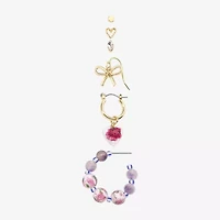 Arizona Gold Tone Stud Huggie & Drop Womens Bow Flower Heart 6 Pair Earring Set