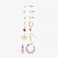 Arizona Gold Tone Stud Huggie & Drop Womens Bow Flower Heart 6 Pair Earring Set