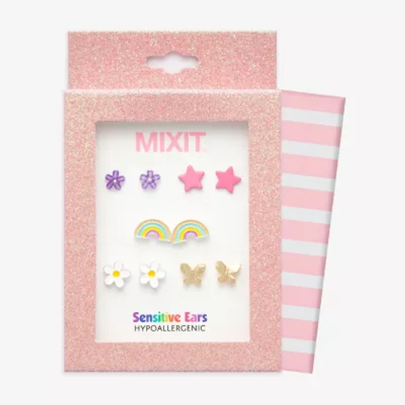 Mixit Girls Butterfly Flower Hypoallergenic 3 Pair Earring Set