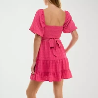 City Triangle Womens Juniors Short Sleeve Fit + Flare Dress