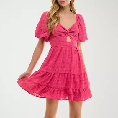 City Triangle Womens Short Sleeve Juniors Fit + Flare Dress
