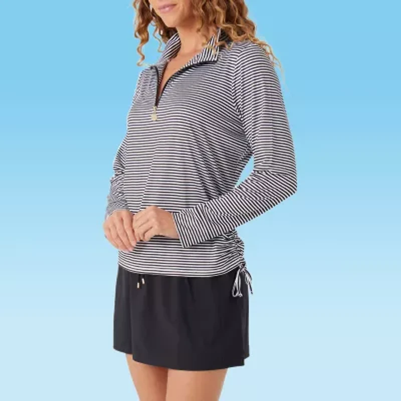 Stella Parker Striped Swimsuit Cover-Up Tops