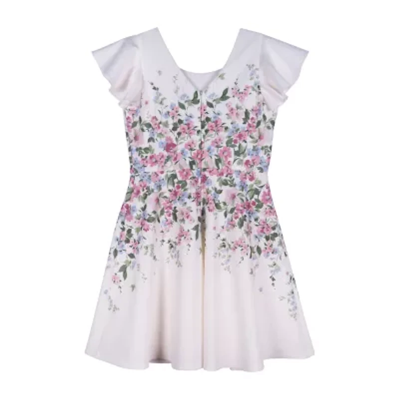 Lilt Big Kid Girls Sleeveless Flower Girl Floral Skater Dress