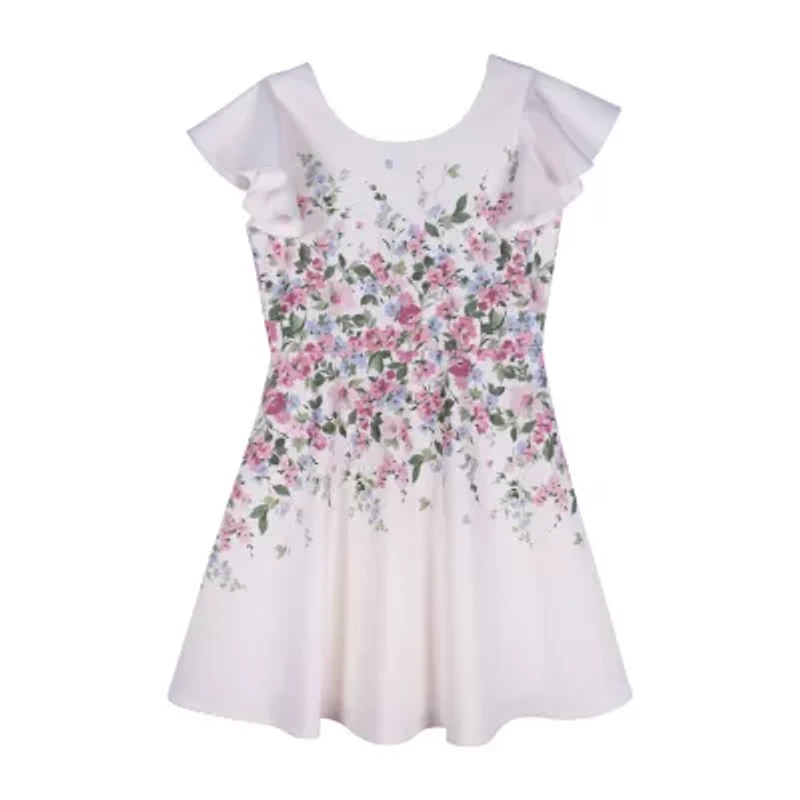 Lilt Big Kid Girls Sleeveless Flower Girl Floral Skater Dress