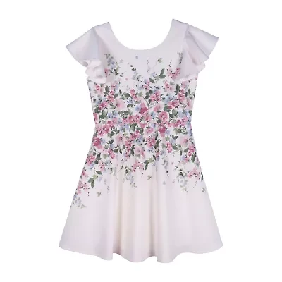 Lilt Big Kid Girls Sleeveless Flower Girl Floral Skater Dress