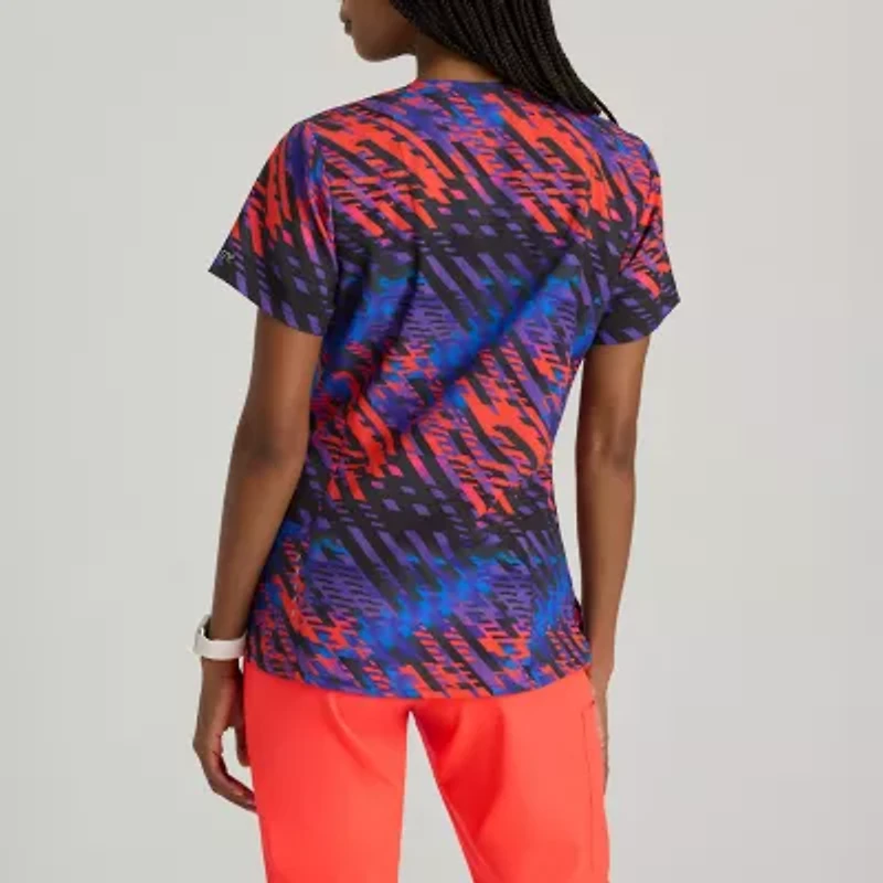 Barco One 5107 Thrive 4-Pocket Print Womens Plus Tall V Neck Short Sleeve Moisture Wicking Scrub Top