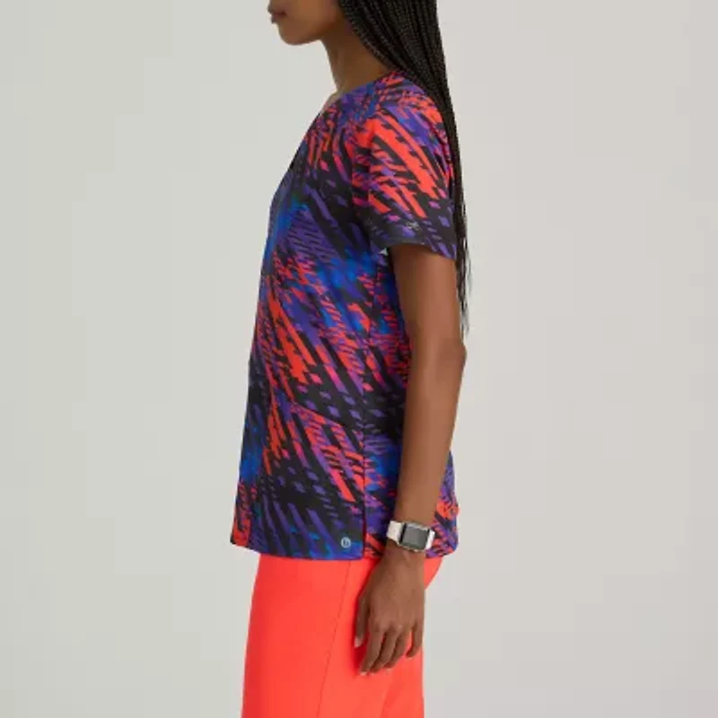 Barco One 5107 Thrive 4-Pocket Print Womens Plus Tall V Neck Short Sleeve Moisture Wicking Scrub Top