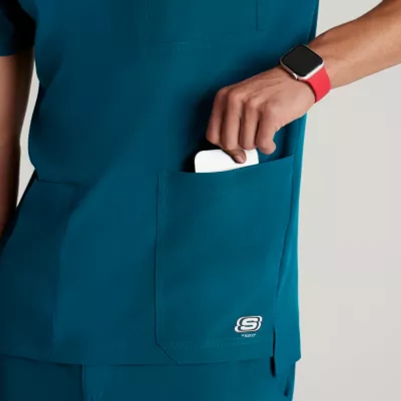Skechers Skt193 Thesis 3-Pocket Round Neck Mens Big and Tall Short Sleeve Tag Free Stretch Fabric Moisture Wicking Scrub Top