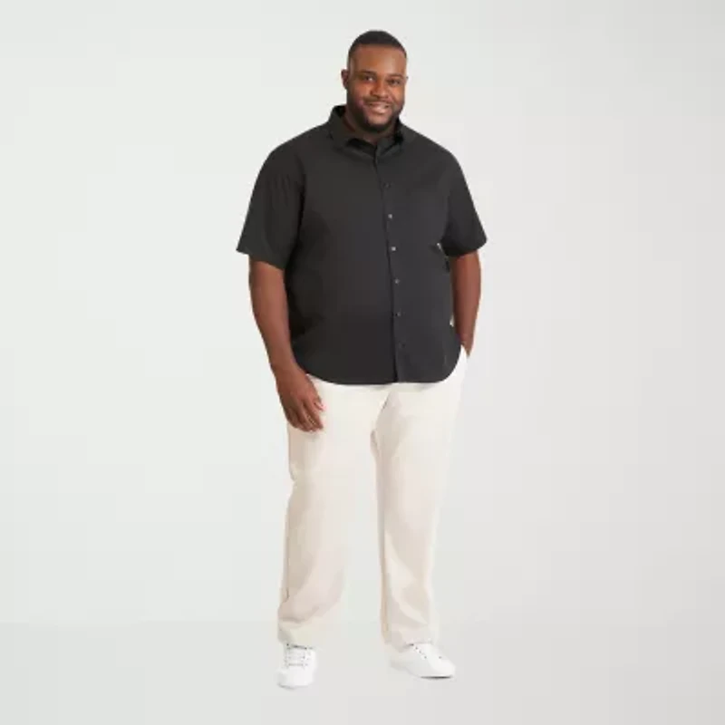 Van Heusen Stain Shield Mens Short Sleeve Regular Fit Stretch Fabric Wrinkle Free Big and Tall Button-Down Shirt