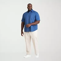 Van Heusen Stain Shield Mens Short Sleeve Regular Fit Stretch Fabric Wrinkle Free Big and Tall Button-Down Shirt
