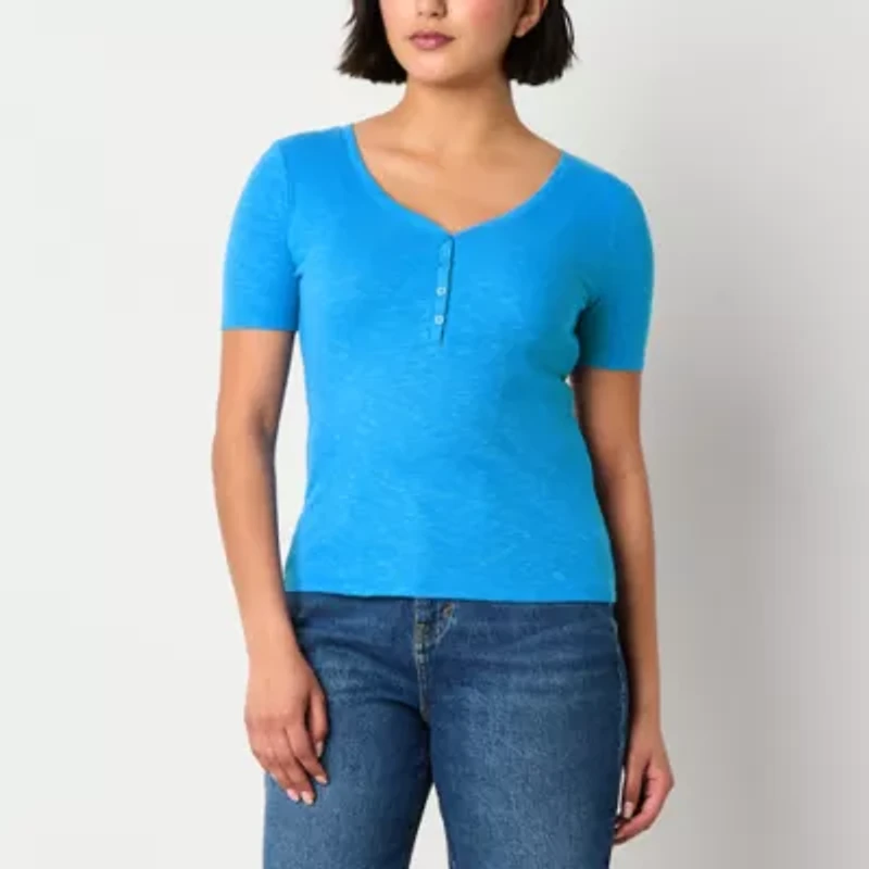 a.n.a Womens Short Sleeve Fitted Tall Henley Shirt