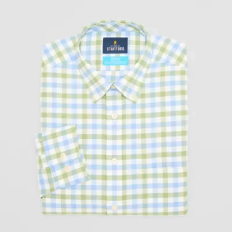 Stafford Coolmax All Season Oxford Mens Big & Tall Regular Fit Stretch Fabric Wrinkle Free Long Sleeve Plaid Dress Shirt