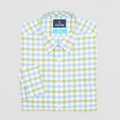 Stafford Coolmax All Season Oxford Mens Big & Tall Regular Fit Stretch Fabric Wrinkle Free Long Sleeve Plaid Dress Shirt