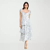 Trixxi Womens Juniors Midi Floral A-Line Dress