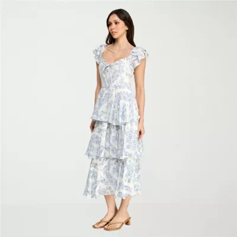 Trixxi Womens Juniors Midi Floral A-Line Dress