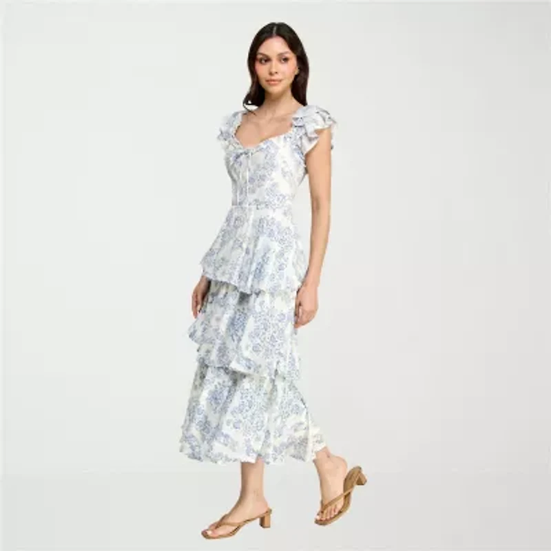 Trixxi Womens Juniors Midi Floral A-Line Dress