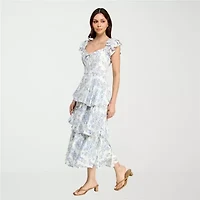 Trixxi Womens Juniors Midi Floral A-Line Dress