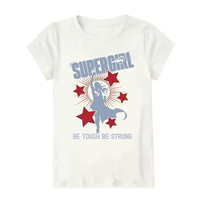 Little & Big Kid Girls Crew Neck Short Sleeve Regular Fit Supergirl Graphic T-Shirt