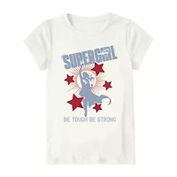 Little & Big Kid Girls Crew Neck Short Sleeve Regular Fit Supergirl Graphic T-Shirt