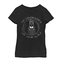 Little & Big Kid Girls Crew Neck Short Sleeve Regular Fit Wednesday Addams Graphic T-Shirt